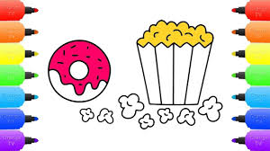 Popcorn And Donuts Coloring Pages How To Draw Art For Kids Learn Col Donut Coloring Page Coloring Books Art For Kids