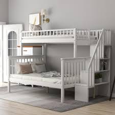 226 results for step bunk bed. Harper Bright Designs White Twin Over Full Stairway Bunk Bed With Storage And And Stairs For Kids Sm000096aak 1 The Home Depot