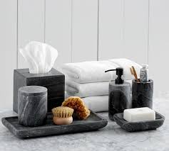 Marble bath accessories add a timeless touch to the master suite. Black Handcrafted Marble Bathroom Accessories Pottery Barn