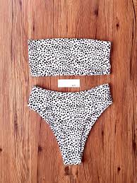 Black And White Bathing Suit Animal Print High Waisted Bandeaux Bikini Swimsuit W T I Design Trendy Swimsuits Womens Swimsuits Bikini Strapless Swimming Costume