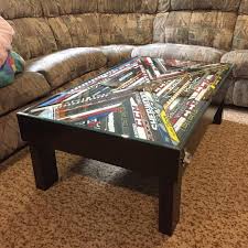 Not Made Completely Out Of Wood But I Figured The Coffee Table I Made Out Of Broken Hockey Sticks Mig Hockey Stick Furniture Hockey Stick Crafts Hockey Bedroom