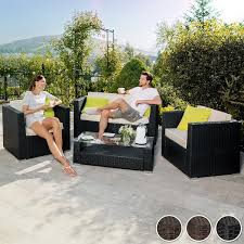 Tectake Luxury Rattan Aluminium Garden Furniture Sofa Set Outdoor Wicker With Glass Table Black Upholstery 4 Extra Pillows Stainless Steel Screws