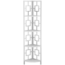 Regency burlwood corner etagere, early 19th century, triangulated form with projecting top over a plain frieze, open lower shelf with center short drawer, on three turned columnar supports extending. Monarch Specialties Accent Etagere Bookshelf 4 Tier Storage Shelves Metal Corner Bookcase White 62 H Home Decor Accents Home Kitchen Rayvoltbike Com