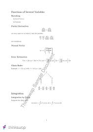 Y is a function y = y(x) c = constant, the derivative(y') of a constant is 0. Math 1231 Calculus Cheat Sheet Math1231 Mathematics 1b Unsw Thinkswap