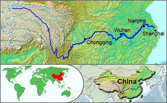 Sungai Yangtze membentang negara China.