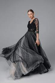 Black Lace Wedding Dress Black Wedding Gown Tulle Bridal Etsy Black Lace Wedding Dress Black Tulle Wedding Dress Black Wedding Dresses