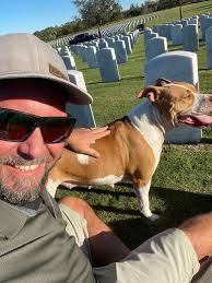 Visiting my parent at Cape Canaveral National Cemetery and this super sweet  female dog came up to say hi! Looks like she has puppies somewhere