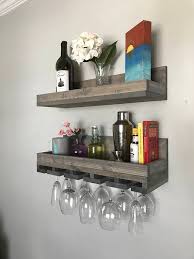 Wood Wall Mounted Wine Rack Shelf Glass Holder Organizer Etsy Wall Mounted Wine Rack Wine Rack Shelf Rustic Wood Walls