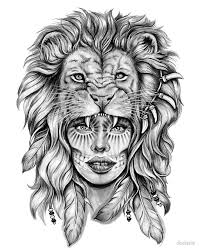Girl With Lion Head By Doriana Lion Head Tattoos Girl Face Tattoo Lion Tattoo