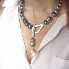 Gray Baroque Pearl Lariat Necklace Silver Large Pearl Y Etsy Lariat Necklace Silver Pearl Lariat Necklace Large Pearl Earrings