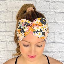 Womens Navy Floral Headband, Flower Headband, Retro Hair Accessories women,  Wide Headband, nurse gift idea, soft stretchy headband