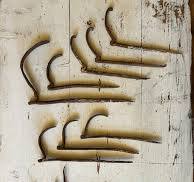 Antique 20th-century Iron Hooks, Farmhouse Salvage, Terracotta gutter  brackets, wrought iron hooks, green roof hooks