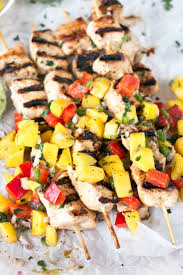 Marinated chicken is grilled on skewers with pieces of juicy mango. Grilled Mango Chicken Skewers Recipe Cookin With Mima