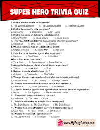 General knowledge trivia quiz questions and the answers in printable form and all for free. Free Printable Superhero Trivia Quiz