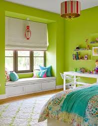 Turquoise Blue And Green Girl S Bedroom Features A Red And Gold Striped Drum Pendant Illuminating A P Girls Bedroom Green Green Bedroom Walls Green Girls Rooms