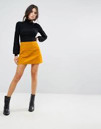 Black And Yellow Skirt Outfit Brave Soul Cord Mini Skirt Yellow A Line Skirt Outfits Yellow Leather Skirt Leather Skirt Outfit