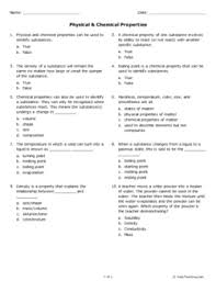 Physical properties are measurable values that describe the physical state of an element, whereas chemical properties are qualities of the element evident in a chemical reaction. Physical Chemical Properties Grade 7 Free Printable Tests And Worksheets Helpteaching Com