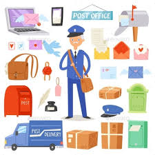 Post Office Vector Postman Delivers Mails Office Cartoon Cartoon Stickers Post Office