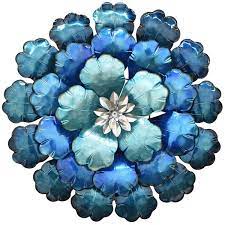 A beautiful handmade decor, made of a wire and canvas, which will enhance both indoor and outdoor space. Large Blue Metal Flower Wall Decor 122 10692 Wall Decor Afw Com