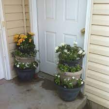 Fill your cart with color today! My Own Version On Tiered Pots Used Inexpensive Plastic Pots From Dollar General For My Shady Porch Plastic Pots Perfect Patio Plants