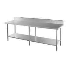 Making your own stainless steel kitchen work table is quite a process, but the effort will pay off once you are able to work on the table. Vogue Premium Stainless Steel Table With Splashback 2400mm Stainless Steel Table Stainless Steel Kitchen Table Stainless Steel Table Top