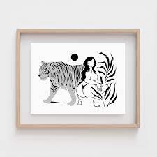 TIGRESS Woman and Tiger Art Print Female Nude Drawing - Etsy