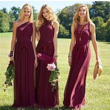 New Burgundy Bridesmaid Dresses A Line Sleeveless Floor Length Mixed Styles Wedding Party Dresses Cheap Summer Boho Maid Of Honor Gown After Six
