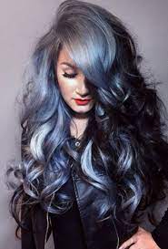 Two Toned Black And Silver Hair Color Crush Of The Week Hair Color Blue Grey Hair Color Hair Styles