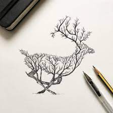 Black and white ruffed lemur. Hand Drawn Animal Illustrations By Alfred Basha Inspiration Grid Tree Drawing Deer Drawing Creative Drawing