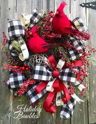 Black And Red Checkered Christmas Decorations Christmas Wreath Christmas Cardinal Wreath Christmas Flocked Etsy Christmas Wreaths Christmas Decorations Xmas Wreaths