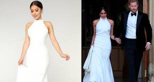 It features a slim silhouette and long sleeves, but the open back detailing adds an unexpected update. Fashion Nova Knocks Off Meghan Markle S Wedding Reception Dress For A Very Affordable Price
