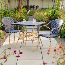 Parisian Cafe Cane Aluminum with Wicker 3 Piece Arm Bistro Set + 30 in. Sq.  Table