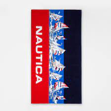 Beautiful 100% cotton nautica pool bath spa beach towel 35x66 vessels new. Sailboat Logo Print Beach Towel Nautica