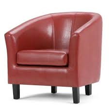 Simpli Home Austin 30 In Wide Transitional Tub Chair In Red Faux Leather Leather Tub Chairs Leather Accent Chair Barrel Chair