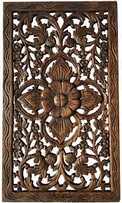 Wood Carved Wall Art Asian Rustic Home Decor Teak Wood Panel Dark Brown Finish Size 24 X13 5 X0 Carved Wall Art Carved Wood Wall Art Carved Wood Wall Decor