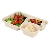 Pulp Tek 30 oz Rectangle Natural Sugarcane / Bagasse To Go Container -  3-Compartment - 9 1/2" x 6 1/4" x 1 3/4" - 100 count box