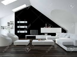 30+ beautiful slanted ceiling living room ideas by omg posted on april 24, 2021 april 24, 2021. Modern Design Loft Living Room Interior With Skylights In The Stock Photo Picture And Royalty Free Image Image 29559512
