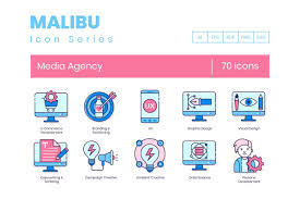 70 Media Agency Icons Malibu In 2020 Ecommerce Template Templates Ecommerce