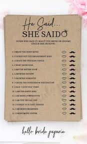 Er Sagte Sie Sagte Bridal Shower Spiel Rustikale Bridal Shower Spiele Bridal Shower Spiel Rate Mal Wer In 2020 Hochzeitsdusche Spiele Brautparty Lehrer Hochzeit