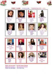Click a name to find the most famous people who have names that start with g. Celebrities First Name Surname Nationality Country Age Esl Worksheet By Patou