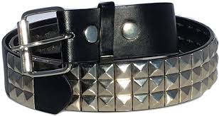 The buckle of a dress belt is usually shiny and sleek, gold or silver in color, and smaller and flatter than those found on casual belts. Dangerous Threads Black Studded Belt 1 1 2 Nickel Pyramid Studs Punk Goth At Amazon Men S Clothing Store