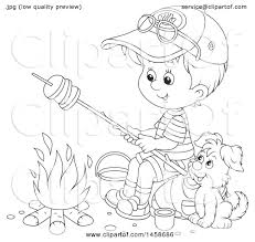 Welcome to our camping clipart category of classroom clipart. Clipart Of A Black And White Boy And Puppy Roasting Bread By A Camp Fire Royalty Free Vector Illustration By Alex Bannykh 1458686