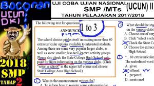 Check spelling or type a new query. Pembahasan Soal Ucun Bahasa Inggris Tahap 2 Un Smp 2018 Bocoran Prediksino 1 Announcement Youtube