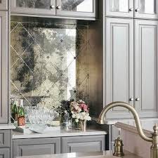 Gray Bar With Antiqued Mirrored Tiles Mirror Backsplash Kitchen Kitchen Mirror Antique Mirror Backsplash