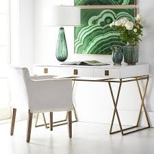 This home office desk features two small drawers that open and close on smooth metal runners for easy access storage of supplies. Alton White Trestle Desk