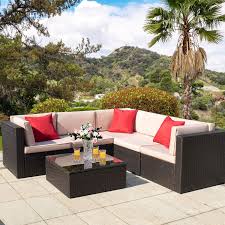 Sofa cushion core with a complete piece of sponge for comfort. Walnew 6 Pieces Outdoor Furniture Patio Sectional Sofa Sets All Weather Pe Rattan Manual Wicker Conversation Set With Washable Cushions And Glass Table Beige Walmart Com Walmart Com