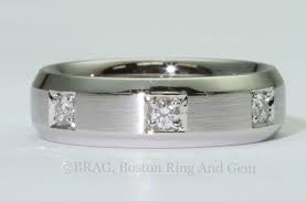 Platinum And Diamond Inset Men S Wedding Ring On A Flat Matte Bevel Edge Www Bostonringandgem Com Mens Wedding Rings Men S Wedding Ring Wedding Rings