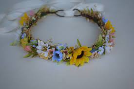 Sunflower Wild Daisy Flower Crown Cornflower Blue And Etsy Daisy Flower Crown Flower Crown Wedding Flower Girl Halo