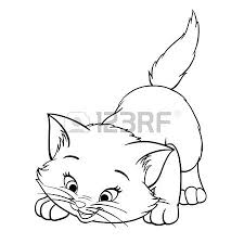 Black And White Cat Drawing Cartoon Cute Happy White Cat Smiling Line Art Stock Vector Cartoon Cat Drawing