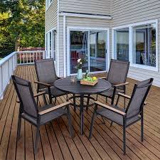 At target, there are a variety of dining sets available in different decor styles to suit your outdoor theme. Mf Studio 5pcs Patio Dining Set Outdoor Modern Furniture With 4pcs Aluminum Chairs And 1pc Round Dining Table Suitable For Patio Garden Backyard Black On Walmart Accuweather Shop
